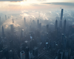 City life under the haze of PM 25, transformed by streamer-endorsed air purifying technology,