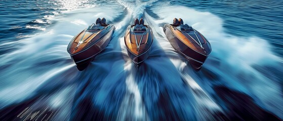 The speedboat is equipped with three potent motors. - obrazy, fototapety, plakaty
