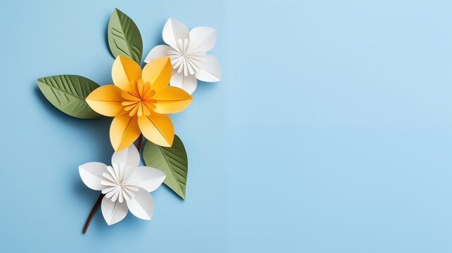 Paper Flowers on blue background