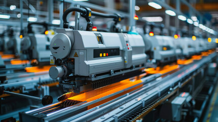 a Textile manufacturing where robots workers winding thread, sewing, stripping