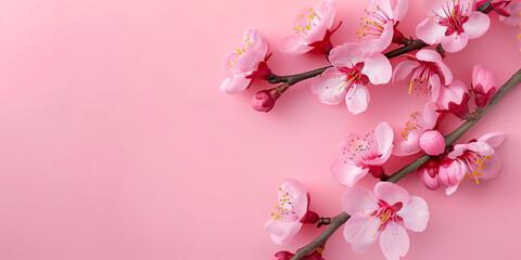 Sakura Cherry Blossoms Extending Across Pink Background
