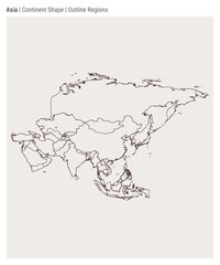 Asia. Simple vector map. Continent shape. Outline Regions style. Border of Asia. Vector illustration.