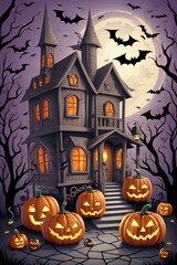 Fototapeta premium Halloween background with pumpkin and bats
