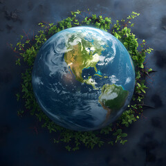 Planet Earth with Flourishing Flora Symbolizing Environmental Care