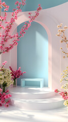 Surreal Pink Blossom Dreamscape with Modern Interior Design
