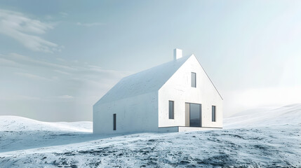 White House on a Snowy Mountain in Minimalist Style