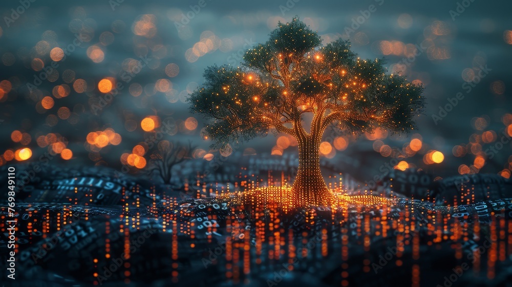 Aufkleber tree with capital, investment or stock market concept on a futuristic polygonal graph with numbers. 