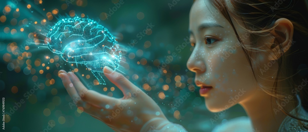 Aufkleber A handhold for artificial intelligence, symbolic, machine learning, and artificial intelligence for futuristic technology. AI network of brains on business analysis, innovation, and business growth