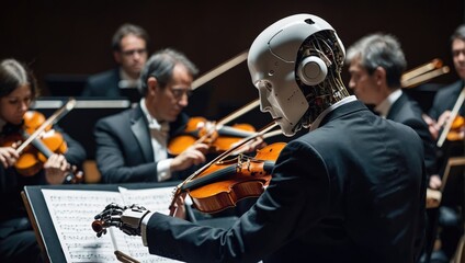 robot plays a symphony with an orchestra