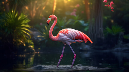 Vibrant and Majestic Flamingo Gracefully Poised By a Serene Pond In Natural Habitat