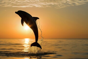 silhouette of dolphin leaping at sunrise - 769849756