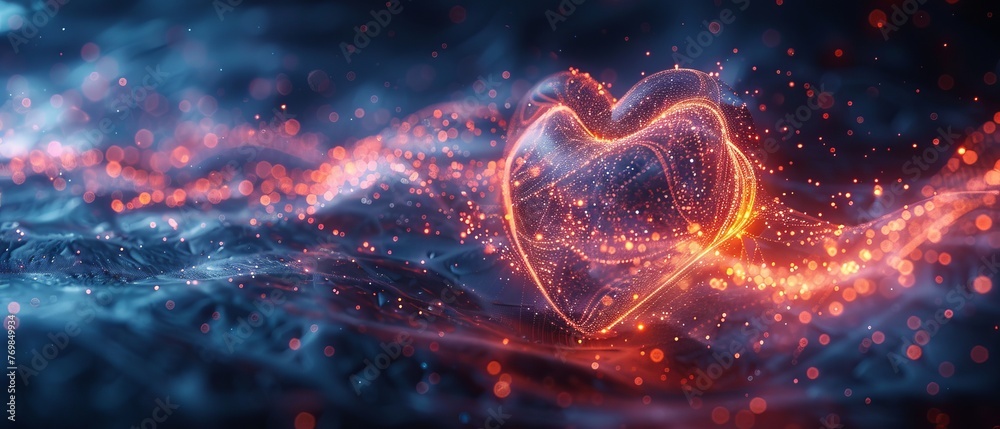 Leinwandbilder an abstract heartbeat or cardiogram in the form of a line, dot, and polygon. a futuristic wireframe 