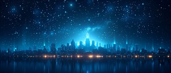 The cityscape is made up of stars, planets, and shapes in the form of planets, stars, and the universe.  wireframe concept of a starry sky. - obrazy, fototapety, plakaty