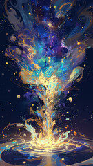 A potion that, when spilled, explodes into a supernova of colors, revealing the secrets of the universe in its dazzling patterns.