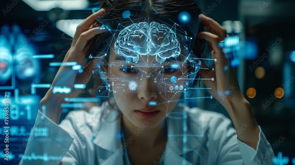 Aufkleber in the future, doctors will review brain testing results with advanced medical technology to diagnos