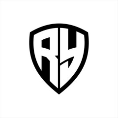 RY monogram logo with bold letters shield shape with black and white color design