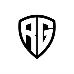 RG monogram logo with bold letters shield shape with black and white color design