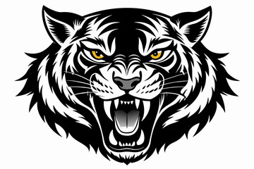 Angry tiger head black silhouette on white background