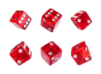 Red dice isolated on white, collage with different sides