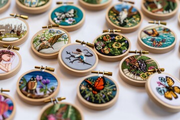 collection of miniature hoops with tiny embroidered images - 769851947