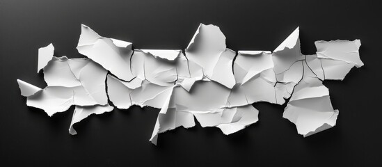 A monochrome photography art piece capturing a broken piece of paper against a black background. The triangle pattern creates a dramatic and mysterious feel