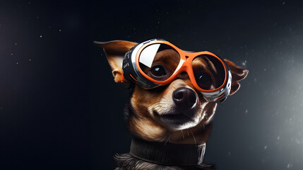 Adorable Canine Exploring the Cosmos in Transparent Spectacles - obrazy, fototapety, plakaty