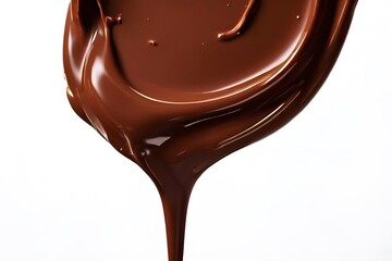 Melted hot chocolate flowing against a white background