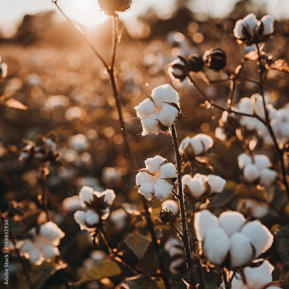 Poster Ethereal Glimpse of Cotton Bloom,Birthplace of Essential Natural Fiber and Textile Fabric