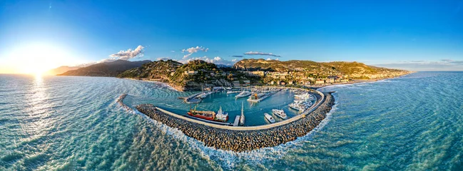 Photo sur Plexiglas Ligurie Ventimiglia, Italy - Aerial view of yachts in the Marina at sunset on the Mediterranean Sea
