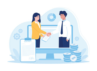 Online employment contract concept flat illustration