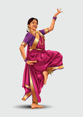 Maharashtrian woman doing lavani dancing from Maharashtra of India. abstract vector illustration - obrazy, fototapety, plakaty