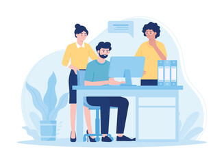 Cooperation with business people sitting at the table. and communication concept flat illustration