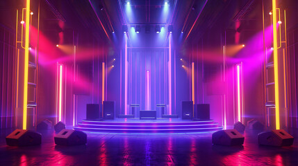 a stage with purple and pink lights. ai generated image.