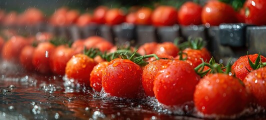 farm fresh fresh tomato washing in water, Generative Ai