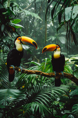 Naklejka premium toucan birds in the jungle. selective focus.