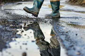 Foto op Canvas worker in rubber boots walking past a puddle © primopiano