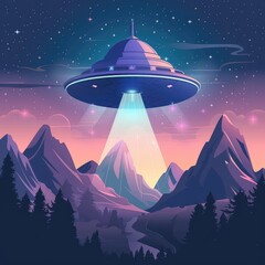UFO Encounter: Futuristic Vector Illustration - obrazy, fototapety, plakaty