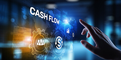 Cash flow button on virtual screen. Business Tehcnology concept.