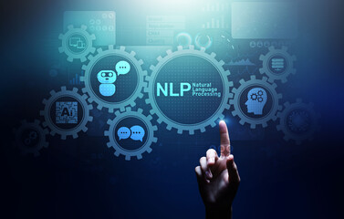 NLP natural language processing cognitive computing technology concept on virtual screen.