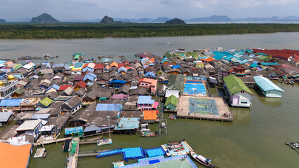 Drone Aerial View from Ko Panyi Floating Fishing Village in Thailand   © Roger