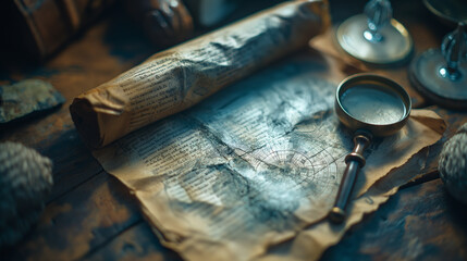Analysis of forgotten information in old manuscripts and maps. - obrazy, fototapety, plakaty