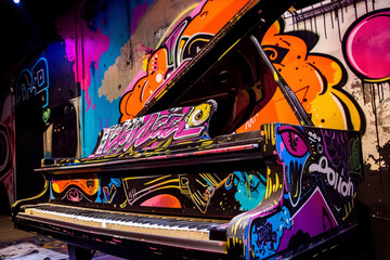 Naklejka premium piano graffiti on the wall