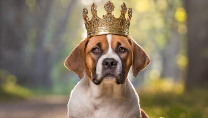 Generated image of a dog wearing crown - obrazy, fototapety, plakaty
