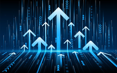 Abstract up arrow on dark blue background. Business growth or investment ideas. blue arrow technology background	