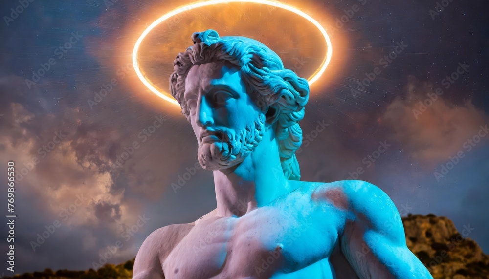 Wall mural generated image of neon nimbus greek statue