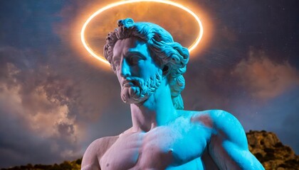 Generated image of neon nimbus greek statue - obrazy, fototapety, plakaty