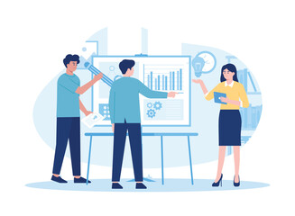 Cooperation in analyzing growth charts  concept flat illustration