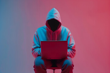 Anonymous hacker typing computer laptop. Cybercrime, cyberattack, dark web concept.