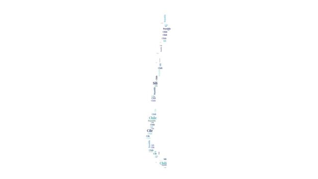 Chile shape words animation. Chile boundary filled with country names animated. Country opening, intro, presentation video.