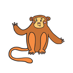 A friendly cartoon monkey with a warm brown coat, waving hello. Ideal for cheerful children's content and playful educational materials.